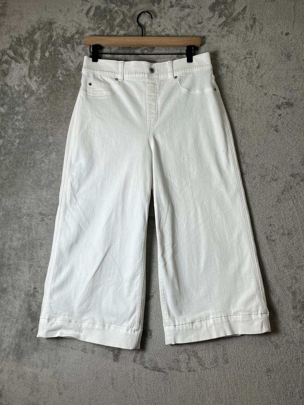SPANX shape Every Wear Cropped Wide Leg Pull-On Jeans White Large Stretch Denim - Picture 1 of 7